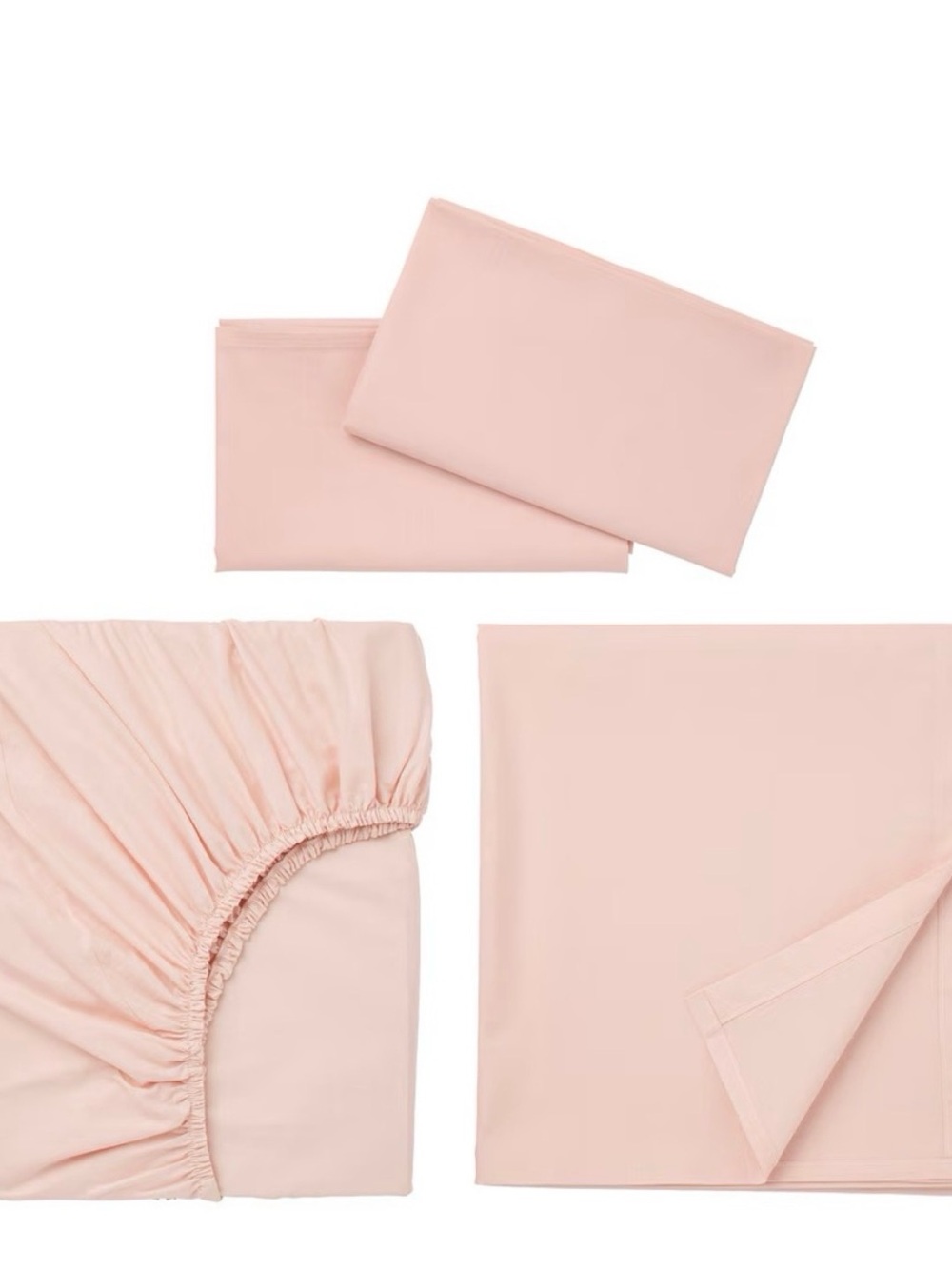 IKEA blush Bedding Set. King size fitted and flat sheets with 2 cases